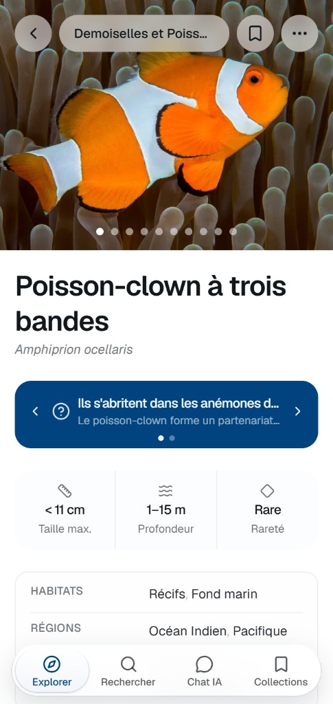 Fiche espèce sur l’application SeaLife